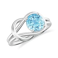 Natural Aquamarine Infinity Knot Ring for Women Girls in Sterling Silver / 14K Solid Gold/Platinum