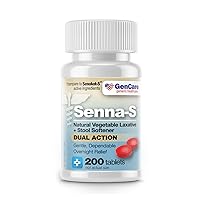 GenCare - Senna-S Natural Vegetable Laxative Plus Stool Softener Dual Action (200 Tablets) Value Pack | Gentle Dependable Overnight Relief of Occasional Constipation Generic for Senokot-S