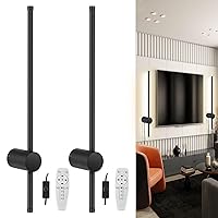 Wall Sconces Set of Two with Remote, 23.6 inches Wall Lamp with Memory Function,180°Rotation, Stepless Colors 3000K-6500K & Stepless Dimming, Hardwire or Plug-in, Timer & Night Light
