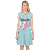 PattyCandy Women's Summer Capsleeve Stars & Love Unicorns Pattern Casual Midi Dress Size XS-3XL