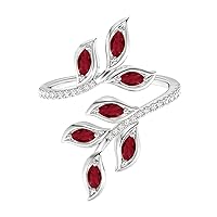 Nature Inspired 0.30 Cts Marquise Cut Ruby Gemstone 925 Sterling Silver Adjustable Leaf Ring