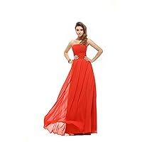 Orange Red Strapless Long Chiffon Prom Dresses With Rhinestones