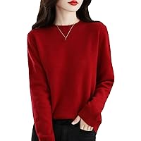 Stylish 100% Merino Wool Cashmere Women's Knitted Sweater O Neck Long Sleeve Pullover Fall Clothing Pullover