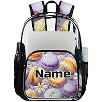 Macaroon Cake Personalized Clear Backpack Custom Large Clear Backpack Heavy Duty PVC Transparent Backpack with Reinforced Strap for Work Travel