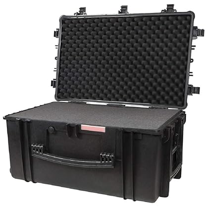 Monoprice Weatherproof Hard Case - 33 x 22 x 17 Inches, With Wheels and Customizable Foam, Shockproof, IP67, Ultraviolet And Impact Resistant Material, Black - Pure Outdoor Collection