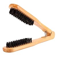 Double Sided Bristle Hair Brush, Clamp Hair Brush Use for Smoothing and Straight Hair Styles, Wooden Hair Straightening Brush