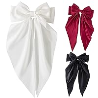 Hair Bow Clips 3Pcs Long Tail Satin Hair Bows Decorative 8.1x16.1in Bow Clips Vintage Solid Color Hair Accessories for Women