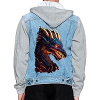 Dragon Men's Denim Jacket - Cartoon Jacket With Fleece Hoodie - Graphic Jacket for Men