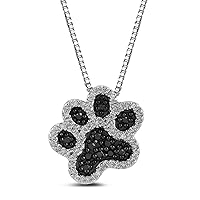 Amazon Essentials Sterling Silver Black and White Diamond Dog Paw Pendant Necklace (1/10 cttw), 18