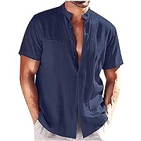 Men's Linen Shirts Short Sleeve Casual Shirts Button Down Shirt Beach Summer Wedding Shirt Lightweight Loose Shirts Blouses
