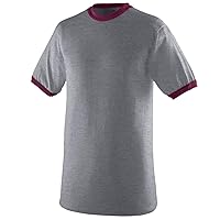 Augusta Sportswear Ringer T-Shirt, Large, Athletic HTHR/Maroon