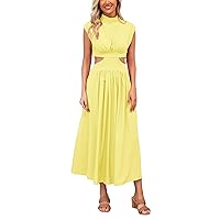 Womens Sexy Solid Color Sleeveless Hollow Slim Casual Hem Dress Vacation Dress