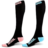 2 Pairs Size Small Compression Socks (Black/Pink + Black/Blue)