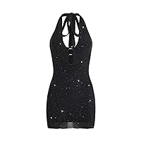Dresses for Women Cut Out Front Backless Glitter Bodycon Dress (Color : Black, Size : Small)