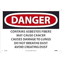 NMC D24RB National Marker Danger Sign - Contains Asbestos Fibers May Cause Cancer Causes Damage to Lungs Do Not Breathe Dust Avoid Creating Dust, 10 Inches x 14 Inches, Rigid Plastic