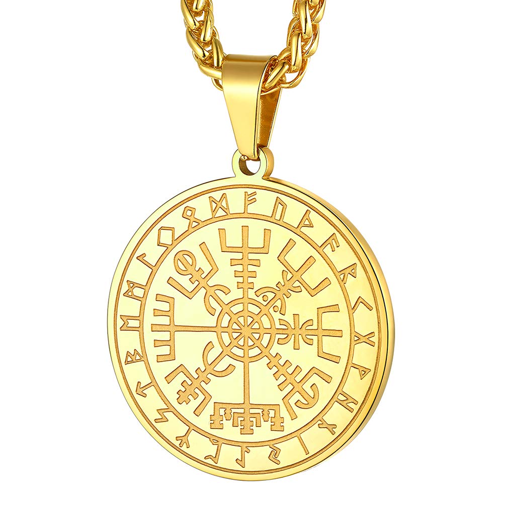 FaithHeart Norse Viking Thor's Hammer Talisman Necklace, Stainless Steel Men Vintage Original Jewelry Nordic Viking Vegvisir Mjolnir Compass Amulet Pendant (Gift Packaging)