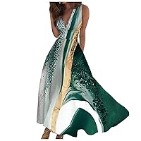 Boho Maxi Dress for Women,Cocktail Dresses for Women 2024 Wrap V Neck Elegant Flowy Long Beach Sundress