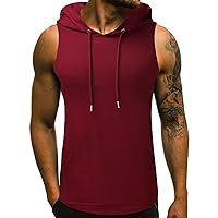 Men's Sleeveless Tanks Solid Gym Tops Drawstring Casual Tank Top for Men Athletic Hood T-Shirt Workout Running Tees