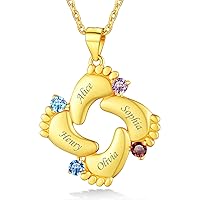 Personalized Mom Neckalce with 1/2/3/4/5 Kids Names Birthstones Custom Footprint Baby Feet Pendant Cutomized Memorial Mother Chlid Jewelry Engraved Gifts for Mom Women New Mom (Gift Box)