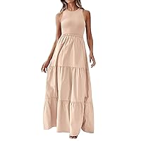 Knit Dresses for Women, Sleeveless Maxi Ribbed Tops and Skirt with Pockets 2024 Sundresses, S XXL