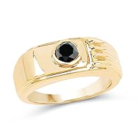 14K Yellow Gold Plated 0.25 Carat Genuine Black Diamond .925 Sterling Silver Ring