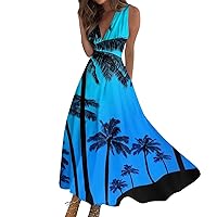 Plus Size Dresses for Curvy Women Black Boho Long Maxi Swing Dress A Line Dress Print Sleeveless V Neck Dress
