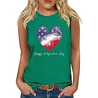 Happy Independence Day Letter Tank Tops Women USA Flag Love Heart T-Shirts Summer Casual Sleeveless July 4th Tees