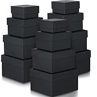 12 Pcs Square Gift Boxes with Lids Gift Box 4 Assorted Sizes Nesting Gift Boxes with Lids for Presents Boxes for Gifts Birthday Bridesmaid Wedding Proposal Valentines Party Favor Boxes (Black)