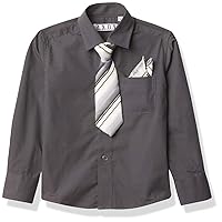 a.x.n.y Boys' Long Sleeve Button Down Shirt with Tie and Pocket Square Combo Set