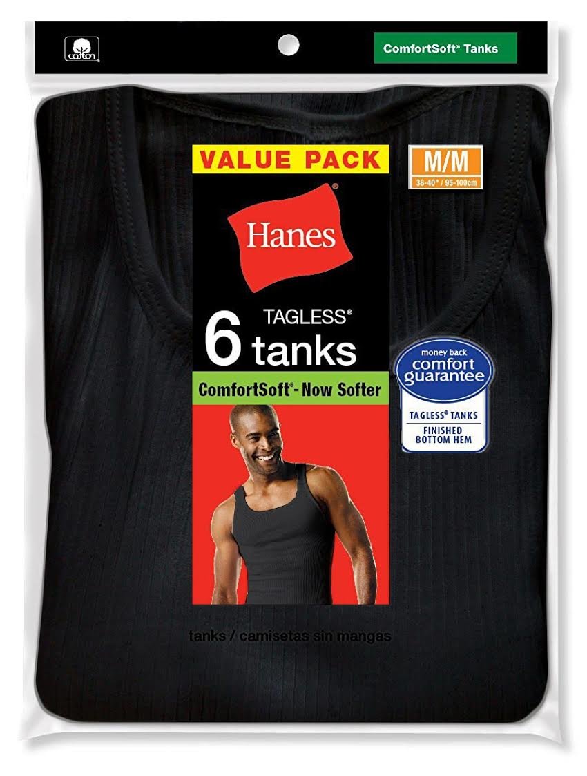Hanes Men's 6-Pack FreshIQ ComfortSoft Tanks - Black - 2X-Large