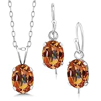 Gem Stone King 925 Sterling Silver Oval 7X5MM Gemstone Birthstone Pendant and Earrings Jewelry Set For Women With 18 Inch Silver Chain