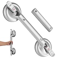 Updrade Shower Handle, Grab Bar for Bathtubs and Showers for Elderly Wall Mount, Heavy Duty Strong Suction Cup with Patches Support 200LB 16inch Silver