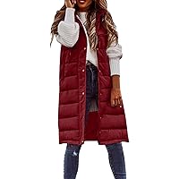 TUNUSKAT Long Puffer Vest Women Plus Size Winter Coats Sleeveless Hoodie Jacket Full Zipper Down Coat Warm Puffer Outwear