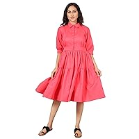 Women's Cotton Linen Solid Midi Dress