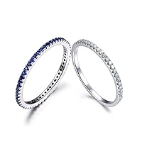 2 Blue Sapphire Gemstone Diamond Anniversary Ring Sets,14k White Gold Art Deco Vintage Women Men Rings