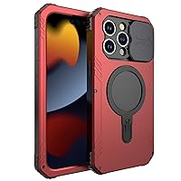 Metal Case for iPhone 15/15 Pro/15 Plus/15 Pro Max, with Invisible Stand [Compatible with Magsafe] with Sliding Camera Cover & Screen Protector,Red,iPhone15 Pro Max