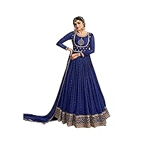 Blue Woman Anarkali Party Dress Sequin work Indian Silk Salwar Kameez 3996