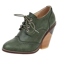 Caradise Womens Wingtip Oxford High Heels Round Toe Lace Up Brogue
