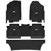 3W Floor Mats Fit for 2018-2024 Honda Odyssey Mini Passenger Van, Custom Fit Floor Liner for 1st 2nd and 3rd Row Full Set TPE All-Weather Car Liners Black