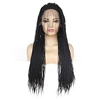Synthetic Front Wigs Natural Black and No Glue 2X Twist Woven African Black Synthetic Wig Black Women's Daily Wear,24 inches