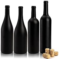 Yesland 4 Pack Empty Wine Bottles - 750ml Black Matte Coated Glass Wine Bottles with Cork Bordeaux Liquor Bottles for Homemade Wine, Bottle Tree - 4 Sizes