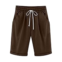 Womens Bermuda Shorts Elastic Waist Sweat Shorts 2024 Summer Trendy Casual Cotton Linen Drawstring Sweatpants with Pockets