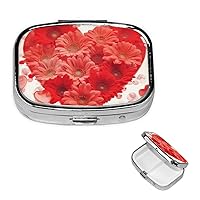Pill Case Rectangle Pill Box 3 Compartment Pill Organizer Red Heart Flowers Small Pill Case Waterproof Medicine Organizer Box for Travel Pill Containers Vitamin Organizer for Medication Planner