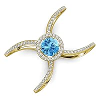 Round Blue Topaz Diamond 1 1/4 ctw Women Criss Cross X Halo Engagement Ring 14K Gold