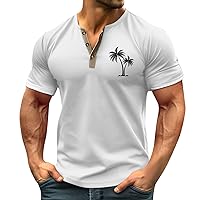 Mens Shirts Henley Short Sleeve Shirts Button Printed Tee Shirts Retro Casual Workout Soft T Shirts Fashion Summer