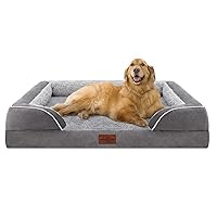 Waterproof Orthopedic Foam Dog Beds for Extra Large Dogs, XL Dog Bed with Bolster, Washable Dog Bed Sofa Pet Bed with Removable Cover & Non-Slip Bottom(X-Large,Grey)