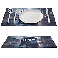 Doctor Dr Who Police Box Mice Table Mats Heat Resistant Washable Non-Slip PVC Dinner Placemats Set of 4