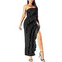 Prom Dresses 2024, Summer Women's Tube Top Sexy Backless Slit Tassel Temperament Dress Tops for Women Casual Spring