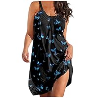 Women's Summer Dresses 2023 Strapless Casual Sleeveless Printed Loose Camisole Dress Sun Dresses Casual