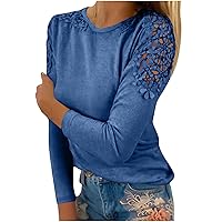 Ceboyel Women's Long Sleeve Fall Tops Floral Lace Crochet Cute Shirts Round Neck Tshirts Blouse Trendy Boho Clothing 2023